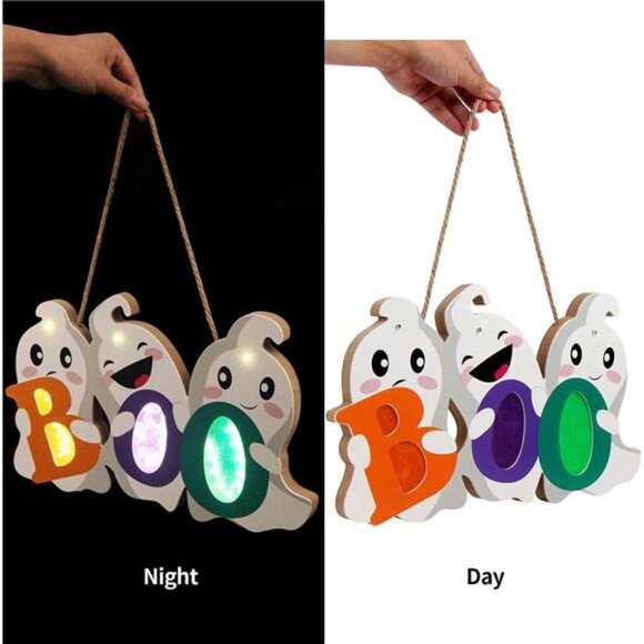 Halloween Door Decor Hanging Sign, BOO Ghost Halloween Door Hanger - Picture 2 of 8